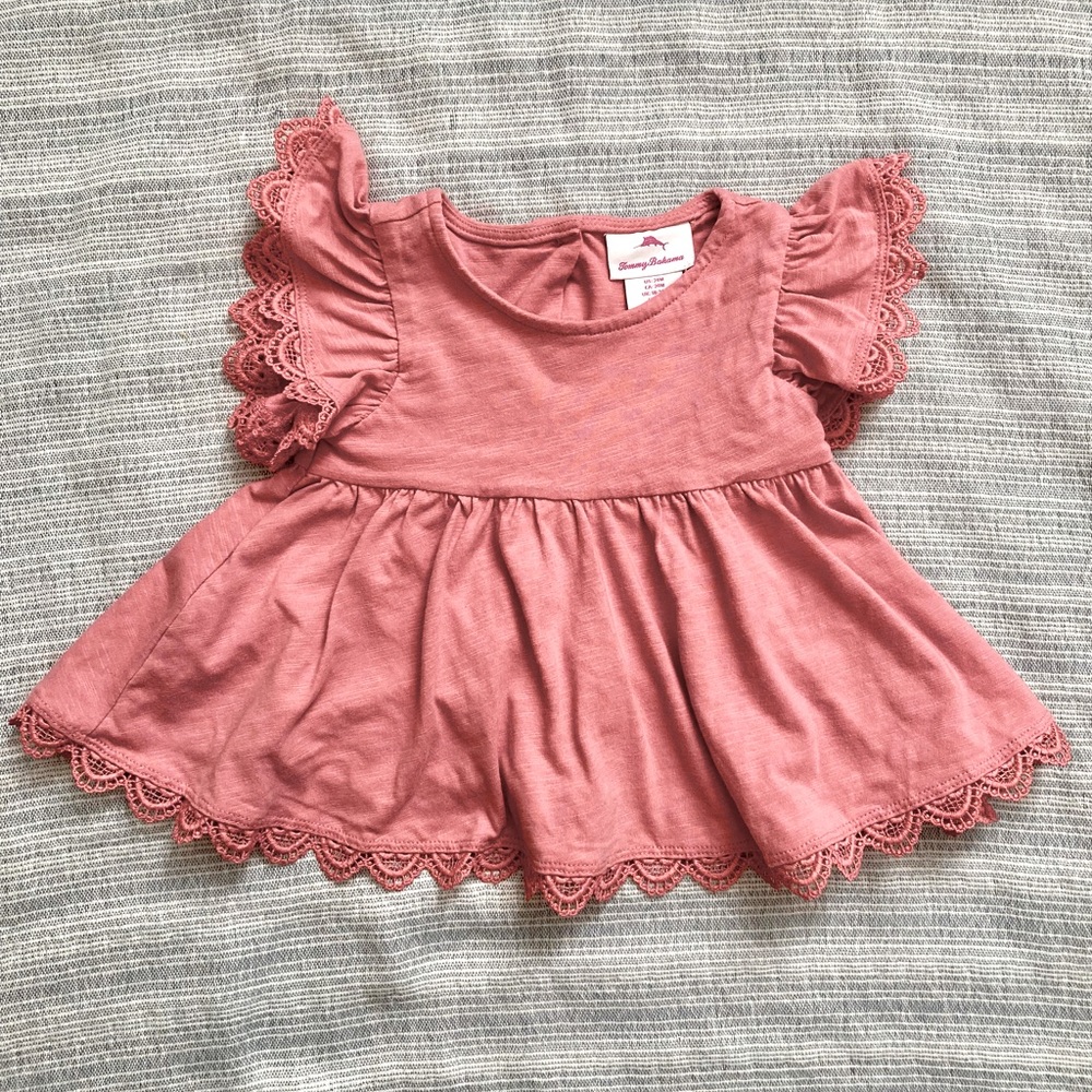 Tommy Bahama‎ Pink Toddler Top 24M Lace Trim Ruffle Sleeve Blouse Sweet